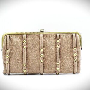 HOBO Lauren Pleated Hazel Color Leather Studded Clutch Wallet